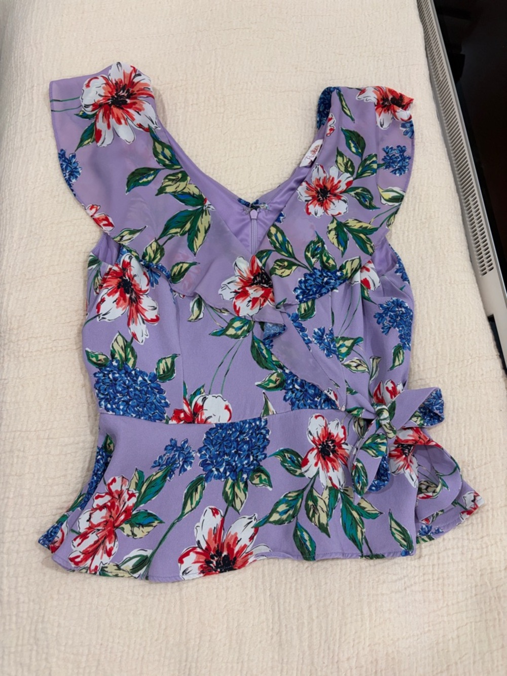 Parker Lavender Floral Mock Wrap Peplum Top